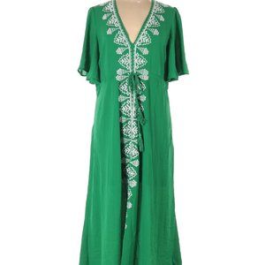 Green Embroidered Casual Summer Midi Dress